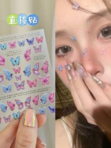 Yueyi เทศกาลดนตรีสติกเกอร์เพชรเด็กแต่งหน้าประติมากรรมผีเสื้อ Eye Lashes แสงเพชร