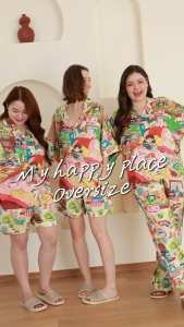 ชุดนอน Muslin Pajamas Silk Satin รุ่น My happy place (W2179 V2179) | ชุดนอนชุดเที่ยวชุดนอนผู้หญิง