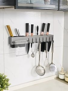 Rak pisau dinding Dapur Stainless Steel Rak Gantung Dapur Multifungsi Rak Tempel Tanpa Bor/Rak sendok Garpu Gantung Dapurd Gantung Stainless Steel Tempat Pisau Sendok Garpu Bu