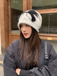 Korean Style Womens Winter Hat Plush Ear Protection Warm Knitted Foldable No Brim Fashionable Face Slimming Cold Resistant