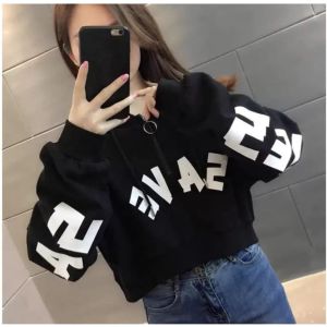 SAVE CROPE HODDIE ZIPPER WANITA - SWEATER CROPE TOP WANITA