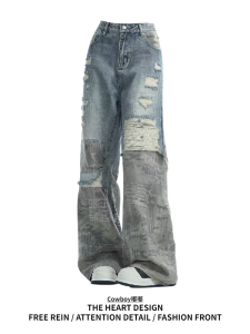 Quần Jeans Ống Rộng Phong Cách Đường Phố Mỹ Cho Nữ Quần Dài Dài Đến Sàn Có Xếp Ly Camo Quần Dài Thường Ngày