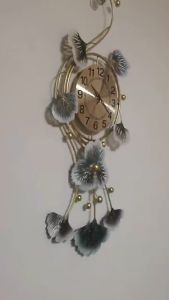 Geometric Metal clock Modern Gold Ginkgo Leaf Luxury Wall clock Jam Hiasan Dinding Frame Set Acrylic Jam Jawi Khat Kufi KYK