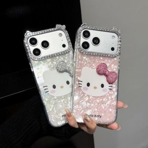 Sanrio | 3D Stereoscopic Cute Cartoon Sanrio Hello Kitty Bling Glitter Phone Case For iPhone 17 16 15 14 13 Pro Max Shockproof Hard Cover