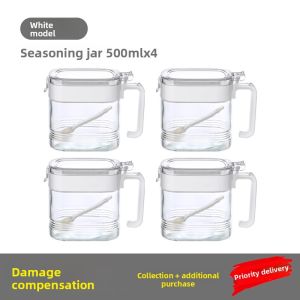 Large Capacity Glass Sealed Seasoning Jar Kitchen Salt Sugar Spice Storage Container Moisture Proof Square Shape Home Use