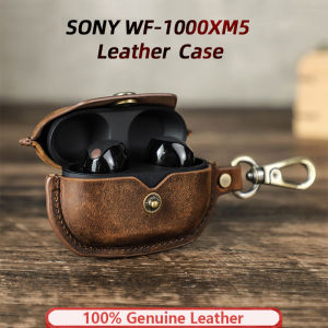 Genuine Leather Earphone Case For WF-1000XM5 Handmade Earphone Protective Shell Bluetooth Wireless Charge Box