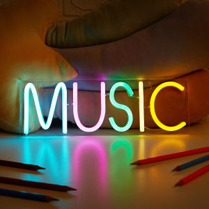 Chi-buy LED Neon MUSIC USB Powered Neon Signs Night Light 3D Wall Art & Game Room Bedroom Living Room Decor Lamp Signs