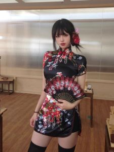 Halloween Cosplay Cheongsam Dress Chinese Maid Apron Two-Piece Set Short Sleeve Daily Wear Ethnic Style Cheongsam Gown