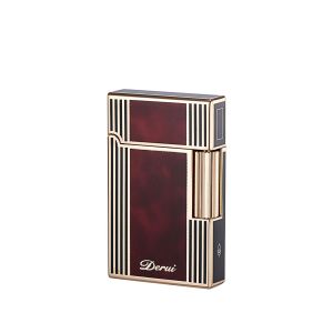 Bật Lửa Gas Đá Derui DR1257 Đồng Khối Màu Đỏ Kẻ Sọc Vàng Sơn Mài Phủ Bóng ( Có Hộp )