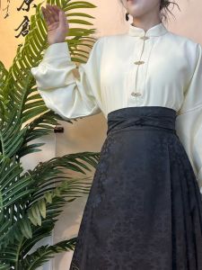 Áo Sơ Mi Cổ Đứng Phong Cách Trung Hoa Nguyên Bản Hanlan Court Áo Khoác Mùa Thu Đông Tay Dài Dáng Rộng Thường Ngày Đa Năng