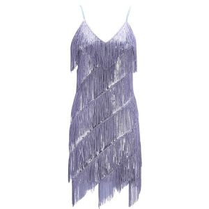 Gatsby Sequin Tassel Dress Bulingbuling Sling Performance Costume Stage Wear Elegant Style Spring Summer Autumn Short Skirt A-Line