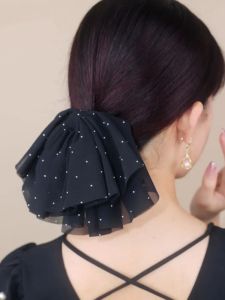 Black Butterfly Knot Hair Clip French Haban Style Versatile Cloth Hair Accessory for Women Fashionable Retro Hairpin