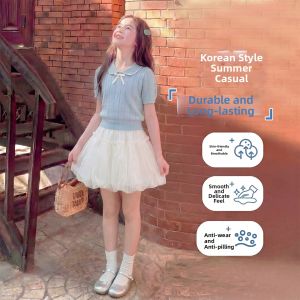 ZIRUIBABA | New Summer Thin Polo Short Sleeve Net Yarn Dress Set for Girls