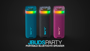 JLAB JBuds Party Portable Bluetooth Speaker with 10+ hours of RGB Light Multi Speaker Connect IP56 Splash Proof Stereo Pairing Integrated Handle