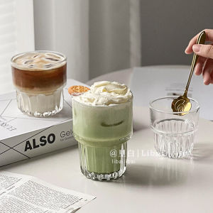 Cốc Cà Phê Xếp Chồng Kiểu Mỹ Cốc Thủy Tinh Gia Dụng Nước Hoa Quả Trà Sữa Sữa Sữa Kiểu Mỹ Đá Cà Phê Latte Ly Trắng