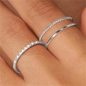 Huitan Minialist Women 3pcs/set Ring Versatile Party Daily Silver Color Stackable-rings Inlaid CZ Trendy Accessories Jewelry