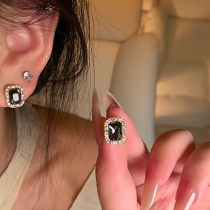 EROMAN BIJOU+ Black Earrings for Women – 2025 Trendy Light Luxury Design Minimalist & Versatile Fashion Jewelry