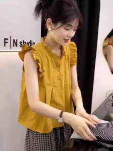 French Ruffle Sleeve Shirt Womens Summer 2025 New Unique Small Size High-End Feeling Casual Chic Small Top Womens Fashion