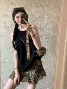 YUEZHONGWEI | French Style Black Ice Silk Knitted Strap Vest Women Summer Outdoor Wear Slim Fit Sleeveless Top Fashionable Commute Style