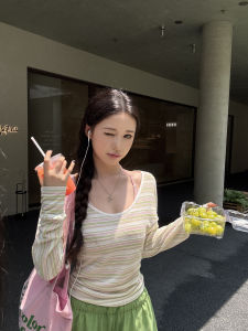 Sun-Protective Long-Sleeve Stripe Top Stylish and Rejuvenating
