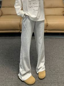 กางเกงวอร์มทรงหลวมชายสไตล์อเมริกันฤดูใบไม้ร่วง/ฤดูหนาว กางเกงขายาวทรงตรงผ้ากำมะหยี่ทรงหลวมเอวกลาง