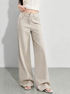 MANMI | Quần Beige Phong Cách Retro Cao Waist Rộng và Giảm Mỡ