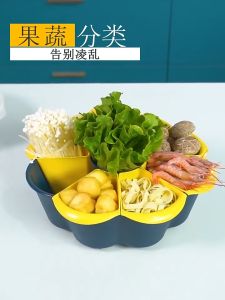 ตะกร้าล้างผัก ตะกร้าใส่ผัก แยกผักเป็นช่อง หมุนได้ ที่ใส่ผักชาบู เครื่องครัว ตะกร้า