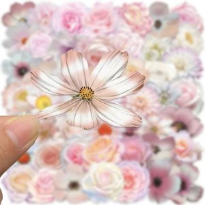 100 Sheets Semi-Transparent Pink Floral Decorative Stickers Warm Atmosphere Waterproof PET Material Adhesive Decals