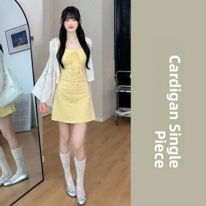 SUSIEYUAN | Yellow Halter Flower Print Dress for Petite