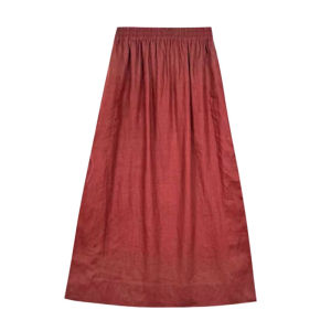 กระโปรงทรงเอเอวสูงผ้าลินินสีแดง ทรงหลวม ทรงสลิม กระโปรงสั้นสำหรับใส่ไปทำงาน ฤดูใบไม้ร่วง 2024 สไตล์เรโทร