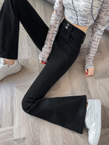 High Waist Black Denim Jeans Womens Autumn 2025 New Style Double Buckle Belly Cover Slim Fit Small Size Nine Points Flared Pants
