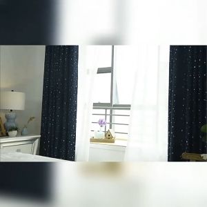 100% Blackout Star printed Dark bule curtain window with rings high quality makapal at mahaba blackout curtain for home bedroom and living room