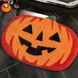 VIAKMA Halloween Pumpkin Mat Bathroom Non-Slip Absorbency Foot Mat Living Room Sofa Comfortable Decorative Floor Mat