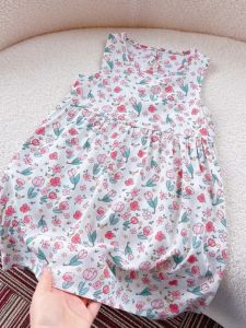 Girls Cotton Silk Dress Summer Breathable Beach Skirt Artificial Cotton Floral Print A-Line Dress Casual Style Childrens Clothing