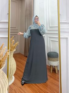 ARSYILA DRESS Gamis Set Hijab Pashmina Bahan Crinkle Mix Ceruty Motif Terbaru