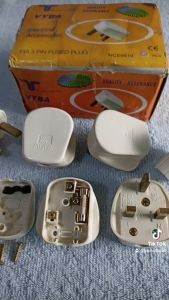 Steker AC Fused 3 Pin 3 Kaki VYBA 13A 250V Putih Tebal Sekring/Fuse Didalam Steker