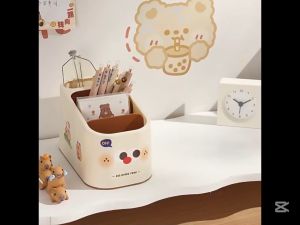 กล่องเก็บของอเนกประสงค์ 4 ช่อง ที่เก็บของใช้ขนาดเล็ก ลายการ์ตูนหน้าแดง