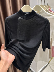 เสื้อยืดผู้หญิงแขนสั้นผ้าไหมน้ำแข็งถักทรงสลิมฟิตสำหรับฤดูใบไม้ร่วง คอลเลกชั่นฤดูร้อน 2024 สำหรับผู้หญิงวัย 30-34 ปี