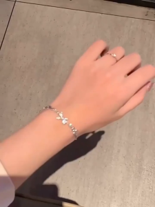 Heabety Korean S925 Silver Crystal Bow Charm Bracelet for Women Engagement Wedding Party Wrist Chain Jewelry Gift