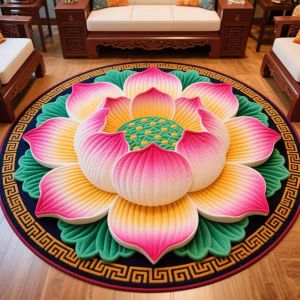 VIKAMA Chinese Style round Rug Elegant Oriental Floor Art Transform Your Living Room Or Bedroom Decor