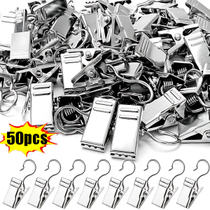 50pcs Stainless Steel Clip Hooks Clips Rustproof Shower Curtain Hooks Light Clips Hanging Hooks Hooks for Camper Awning Light Photos