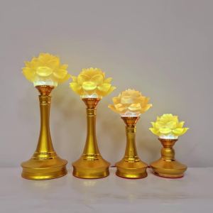 Đèn Hợp Kim Hoa Sen Lưu Ly Cao Cấp CHÂN THIỆN MỸ Trang Trí Bàn Thờ Thờ Cúng Phong Thủy