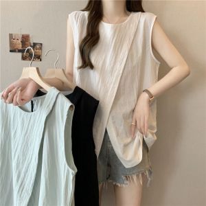 【30-100kg】Plus size  extra large cross design Korean sleeveless T-shirt for womens summer new loose casual top