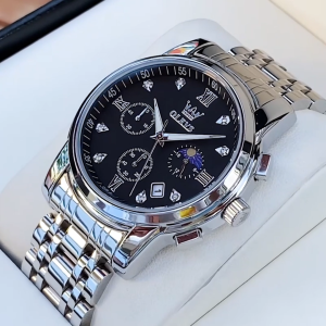 OLEVS Jam Tangan Pria Anti Air Original Stainless Steel Chrono Aktif Cowok Luminous Kalender Analog Men Watch Mode 2858