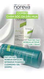 COMBO 2 món dành cho da dầu mụn: Sữa rửa mặt Noreva Exfoliac Intensive Foaming 200ml & Kem mụn Noreva Actipur 3 En 1 30ml