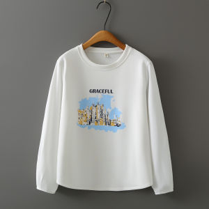 Áo Thun Cotton Dài Tay Cổ Tròn in Họa Tiết Kiến Trúc Phong Cách Hàn Quốc Dáng Rộng Thời Trang Mùa Thu 2025 Dành Cho Nữ