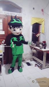 Kostum maskot badut karakter boboiboy duri daun hijau dewasa lucu costume