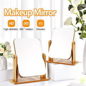 Minimalist Desk Mirror Wooden 360 Degree Swivel Single-Sided Makeup Table Mirror High-Definition Portable Foldable Mirror 简约木质桌面旋转化妆镜