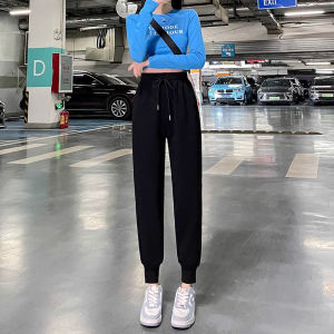 Black Fleece Lined Casual Sports Pants Womens Spring Autumn Style Loose Cuffed Sweatpants Slimming Autumn Winter Casual Trousers