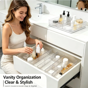 Rectangular Transparent Cosmetic Drawer Organizer Divider Box Makeup Lipstick & Brush Storage Case for Sundries Sorting